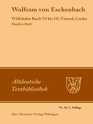 cover image of Willehalm Buch VI bis IX; Titurel; Lieder